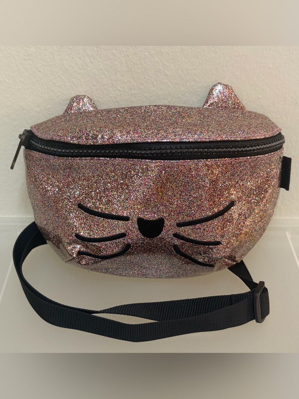 Zara Kids Pink Glitter Patent Cat Ear Adjustable Fanny Pack